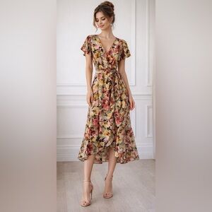 Nicole Miller Dress Faux Wrap Floral Ruffle
Belted Satin Maxi Dress Small NWT